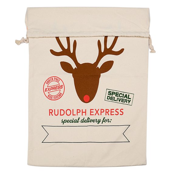 Large Christmas Canvas Drawstring Gift Bag 19.7 x 27.6 Inches, Santa Style Reusable Tote for Presents Toys Storage