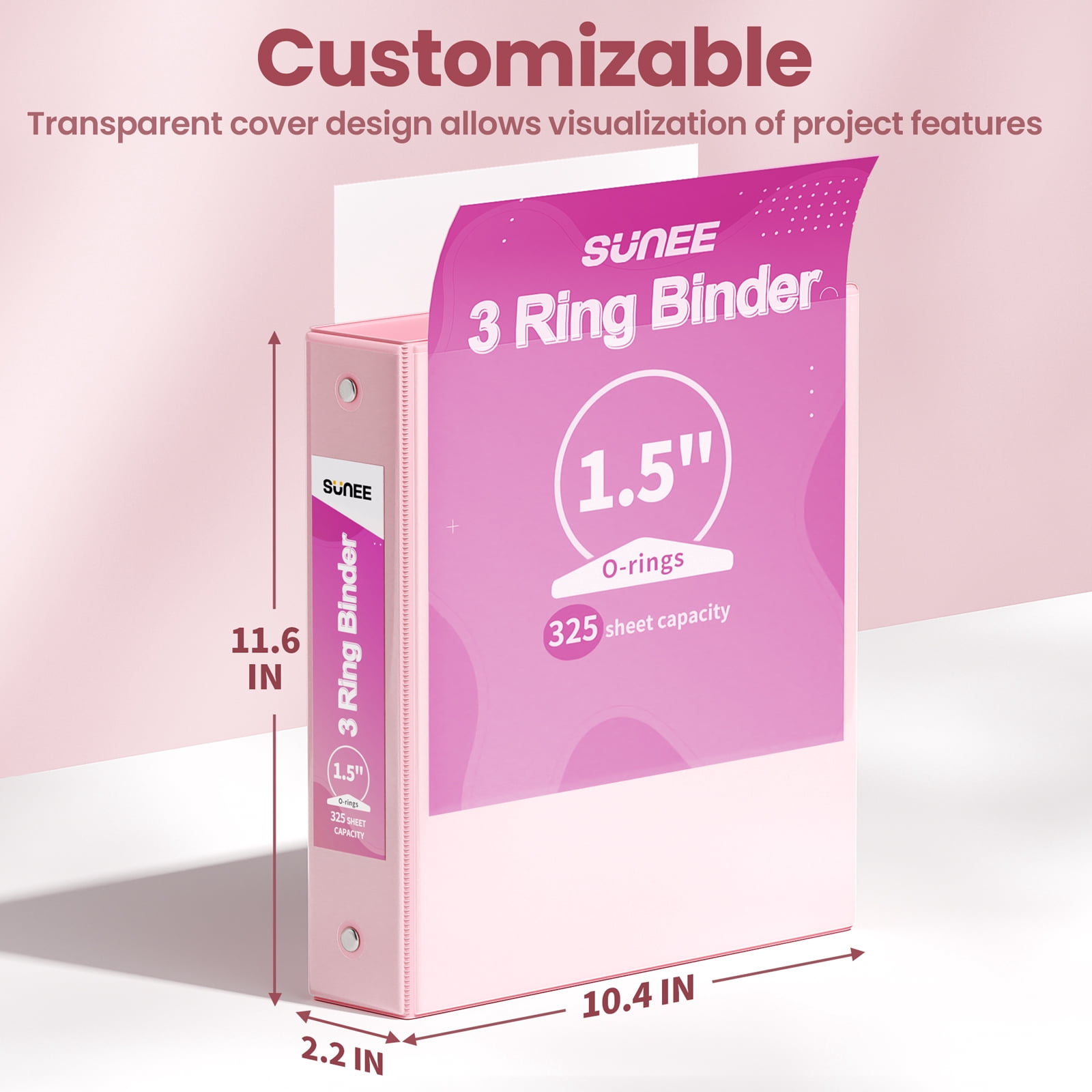 SUNEE 1.5 Inch Binders 3 Ring 6 Pack, Clear View Three Ring 1 1/2 Inch Binders PVC-Free (Fit 8.5x11 Inches) for School or Office Supplies, Pastel 6 Colors