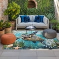 thumbnail image 2 of Coastal Sea Turtle Outdoor Rug for Patio/Deck/Porch, Non-Slip Large Area Rug 5 x 7 Ft, Nautical Beach Starfish Coral Teal Indoor Outdoor Rugs Washable Area Rugs, Reversible Camping Rug Carpet Runner, 2 of 8