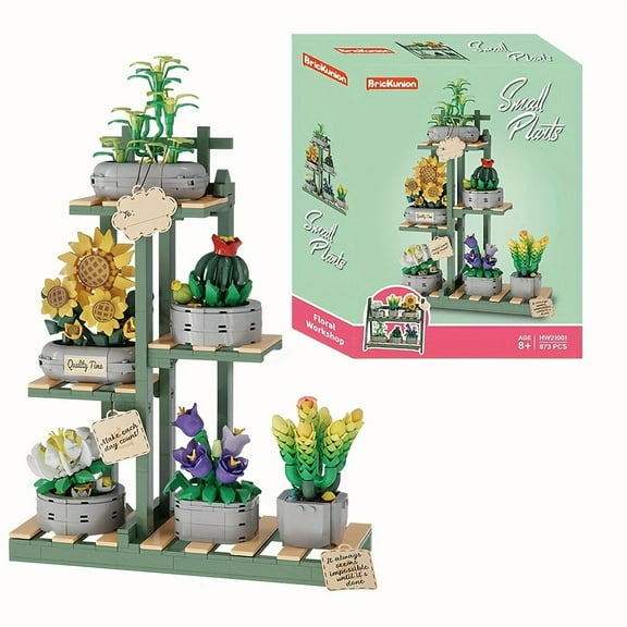 873pcs Succulent Plant Potted Building Blocks Set, Creative Flower Brick Model with Display Stand, DIY Botanical Kit for Adults, Plant Flower Mini Bonsai Toy Building Set, Christmas New Year Gift