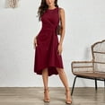 thumbnail image 5 of Kureaily Women's Solid Color Sleeveless A Line Crinkle Midi Dress, 5 of 8