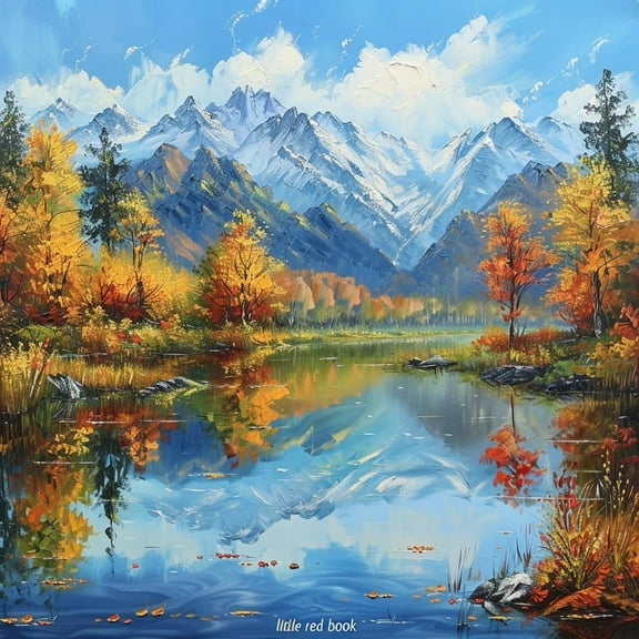 Landscape of Autumn Tree Lake Mountain 5D Diamond Art Painting by Number Kits for Adults DIY Paint with Full Drill Round Diamond Gems Painting Art Craft for Home Wall Decor 13.8x13.8inch