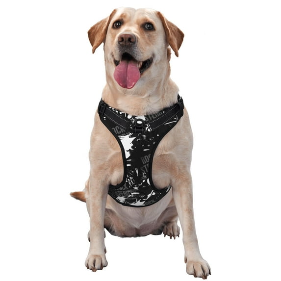 Black Rock Graffiti Dog Harness, Pet Dog Out to Prevent Break Free Leash, Adjustable, Easy to Wear, Medium