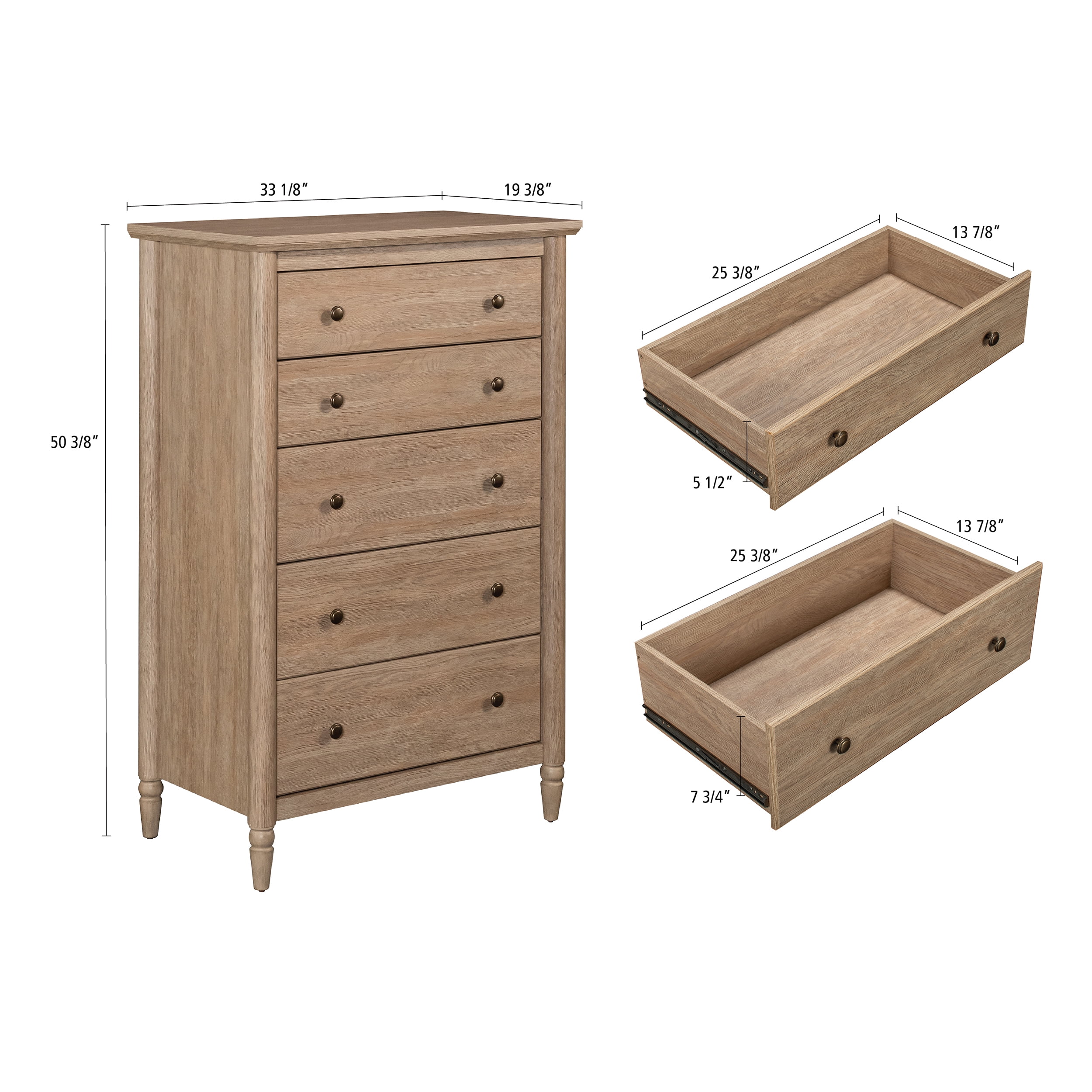 My Texas House Monroe 5-Drawer Dresser, Brushed Oak Finish