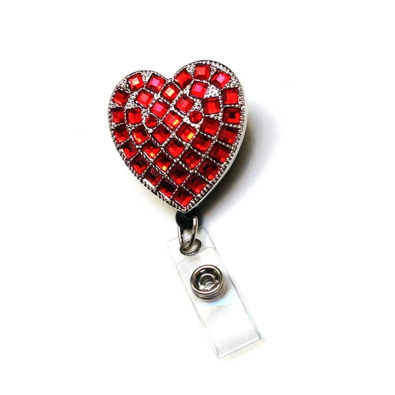 WigsPedia Rhinestone Retractable Badge Reel/ID Badge Holder - Red Rhinestone Heart