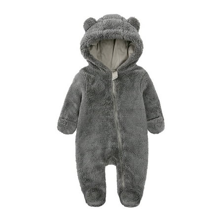 

Unisex Jumpers for Baby Girl Clothes Baby Boys Girls Snowsuit Winter Coat Solid Bear Warm Hooded Footed Romper Jumpsuit Outfits Size 6-9 Months Dark Gray