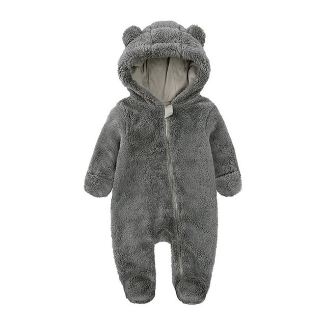 Combinaison d'Hiver à Capuche pour Bébés Garçons Filles, Tenue Chaude avec Pieds, Ours Douillet