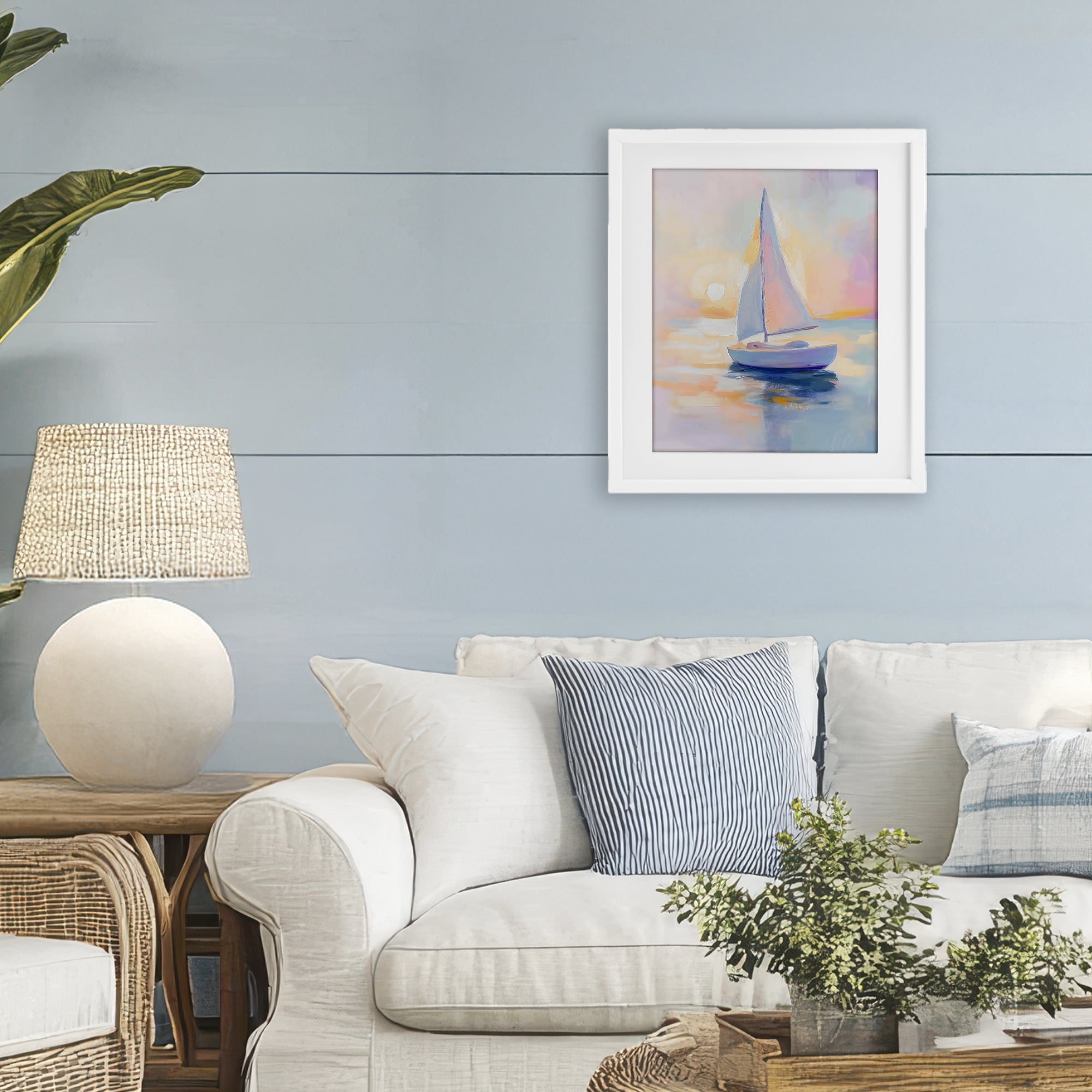 Stupell Industries Pastel Sailboat Toward Pink Horizon White Framed Print Under Glass, design by The Prints Vibe