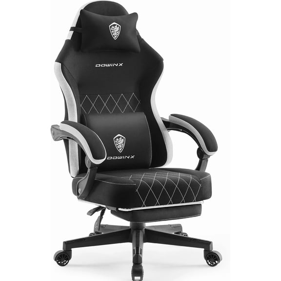 Dowinx Gaming Chair, Fabric Gaming Chairs for Adults with Pocket Spring Cushions and Lumbar Support, Ergonomic Massage Computer Chair with Footrest for Big and Tall, Black