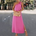 thumbnail image 5 of Olyvenn Stylish Womens Split Long Evening Dress Loose Fit Flowy Side Slit Casual Smocked Trendy Summer Strap Sleeveless Prom Dresses for Women Spring Vintage Solid Sundress Fashion Hot Pink 8, 5 of 8