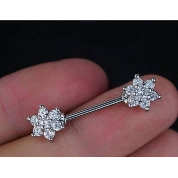 Classic Women's Navel Belly Button Ring 14K White Gold Plated 1Ct Round Cut Simulated Diamond