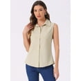 thumbnail image 4 of DARING DIVA Sleeveless Lapel Chambray Tunic Denim Shirt M Light Khaki, 4 of 6
