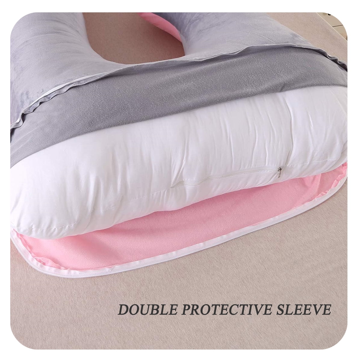 Supportive J Shape Alcohol-Free Polyester Maternity Pillow for Multi-Position Sleeper, Pink