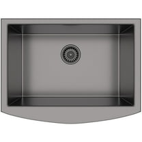 Hanover 30" Black Stainless Steel Flush Mount Single Bowl Sink with Rounded Apron | Handmade Pure Nano Brushed Surface | Rubber Pad and Wire Rack Included | 16 Gauge Steel | Flush-Mount