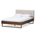 thumbnail image 2 of Baxton Studio Mitchell Rustic Industrial Walnut Wood Beige Fabric Dark Bronze Metal Queen Size Platform Bed, 2 of 8