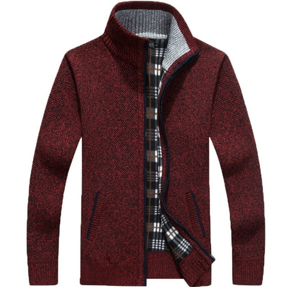 Men's Casual Full Zip Thick Knitted Cardigan Sweaters with Pockets