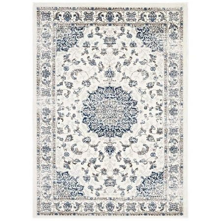 Area Rugs Home Depot 5x8 Modway Lilja Distressed Vintage Persian Medallion 5x8 Area Rug in Ivory and Moroccan Blue ()