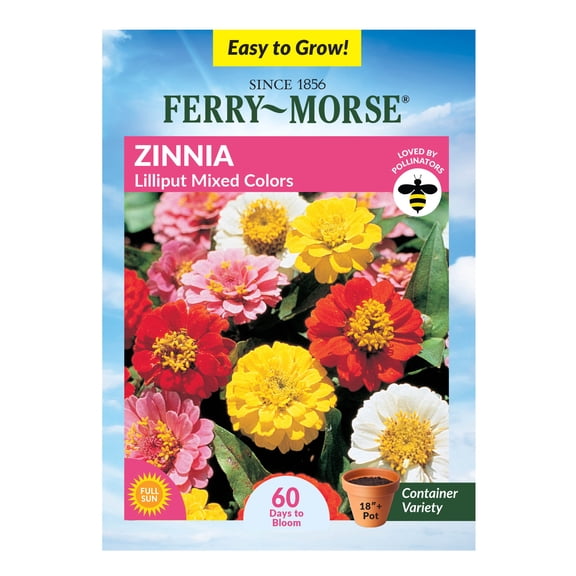 Ferry-Morse 550MG Zinnia Lilliput Mixed Colors Annual Flower Seeds, Full Sun