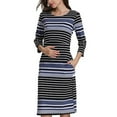 thumbnail image 2 of Jinhomg Women's 3/4 Sleeve Nursing Dress Fall Comfy Striped Print Midi Bodycon Dress Casual Pregnancy Breastfeeding Dress with Pockets Spring Saving Black L, 2 of 9