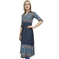thumbnail image 1 of Bimba Women's Navy Blue Designer Tunic Printed A-Line Kurti Kurta Dress-28, 1 of 5