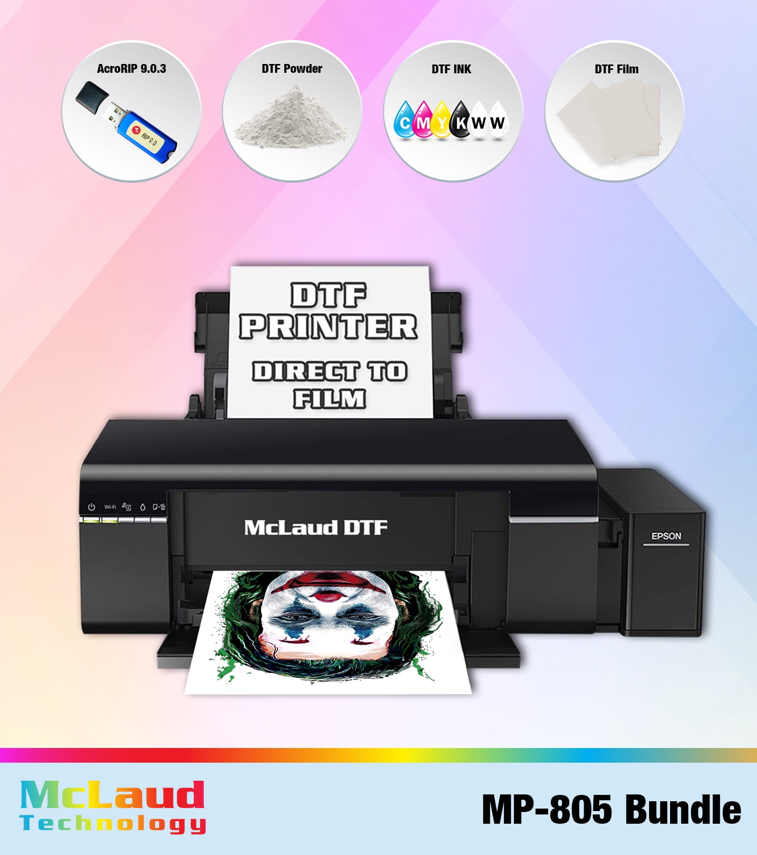 McLaud DTF Printer MP-805, Ready to Print Bundle Package, All Original Epson  L805, A4 Size - Walmart.com
