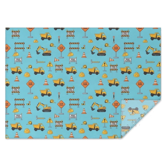 Excavator and Hard Hat Blue Pattern Rectangle Tablecloth 60"x84", Waterproof Polyester Wipeable Spillproof Table Cover for Dining Camping Indoor and Outdoor Use