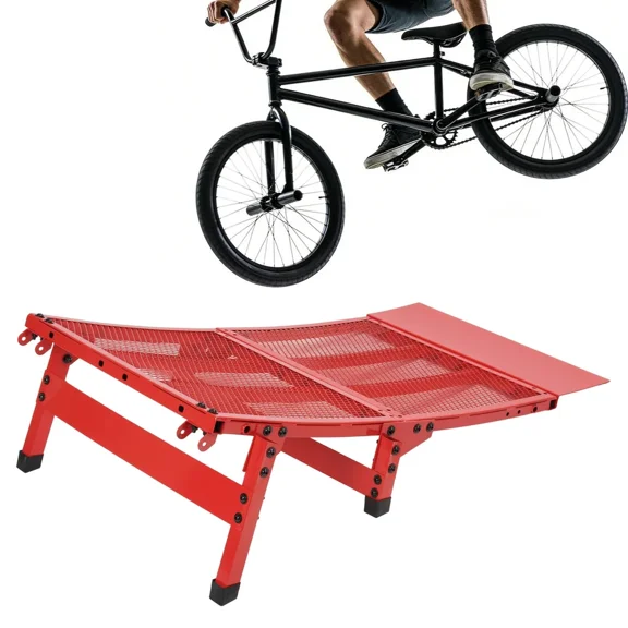 Kojem Skateboard Jump Ramp Foldable Portable Launch Ramp for Pros & Beginners Compatible with BMX MTB RC Car Stunt Scooter Inline Quad Skates Heavy Duty 300 lbs Red Powder Coated Steel