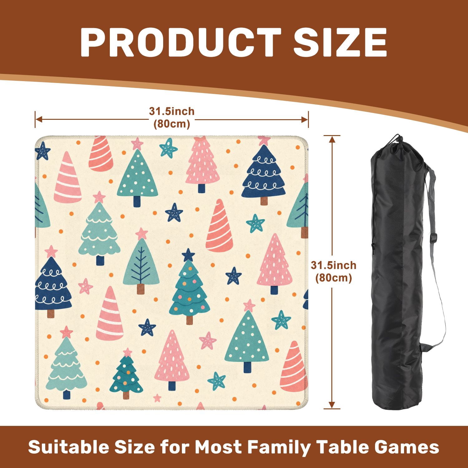 Mahjong Mat 31.5" x 31.5" playful colorful featuring abstract christmas trees ornaments for Non-Slip Noise Reduction Mahjong Tiles Table Cover for Dominoes Poker Card Board and Tile Games