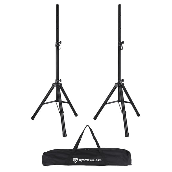 Pair Rockville SS6 Universal 35MM Tripod DJ PA Speaker Stands with Carry Bag, 130 lb Load Capacity Black