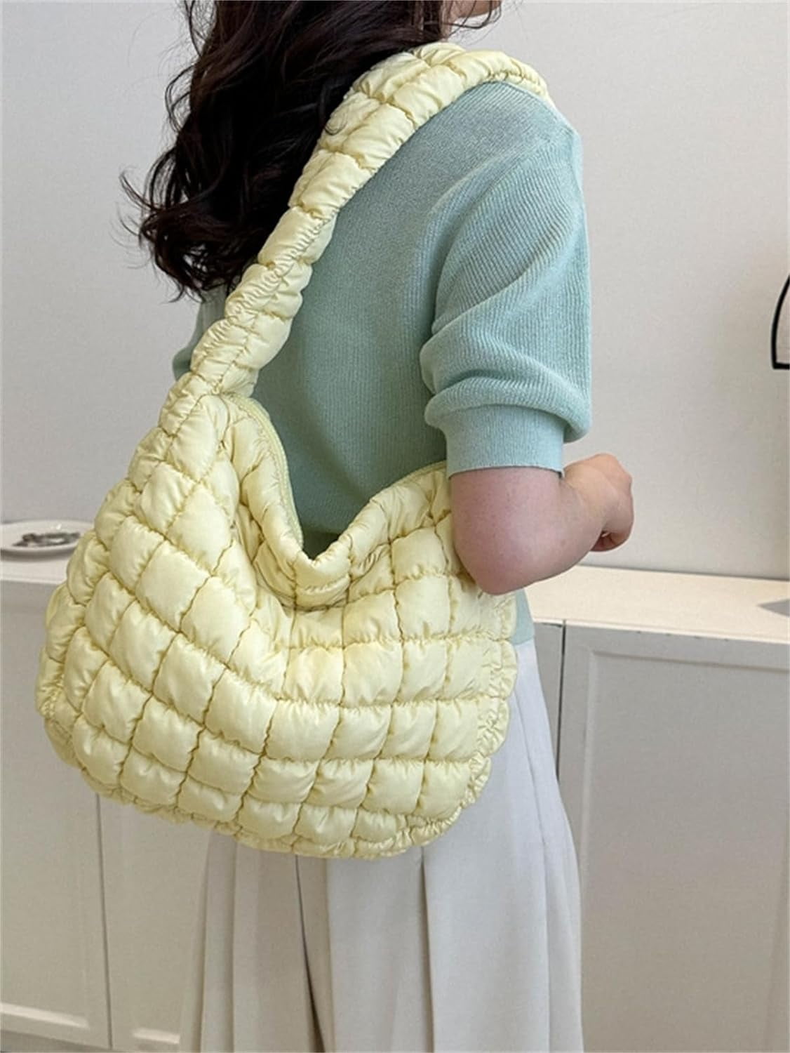 Kukuzhu Puffer Tote Bag Women Quilted Large Shoulder Bags Puffy Bubble Hobo Pleated Purse Nylon Padding Cloud Crossbody Bag 2023