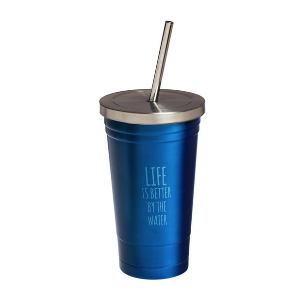 Stainless Steel Insulated Cup w/Straw, Life by the Water