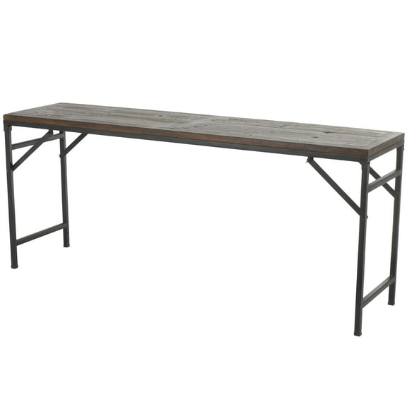 DecMode 72" x 31" Dark Brown Teak Wood Long Console Table with Black Metal Legs, 1-Piece