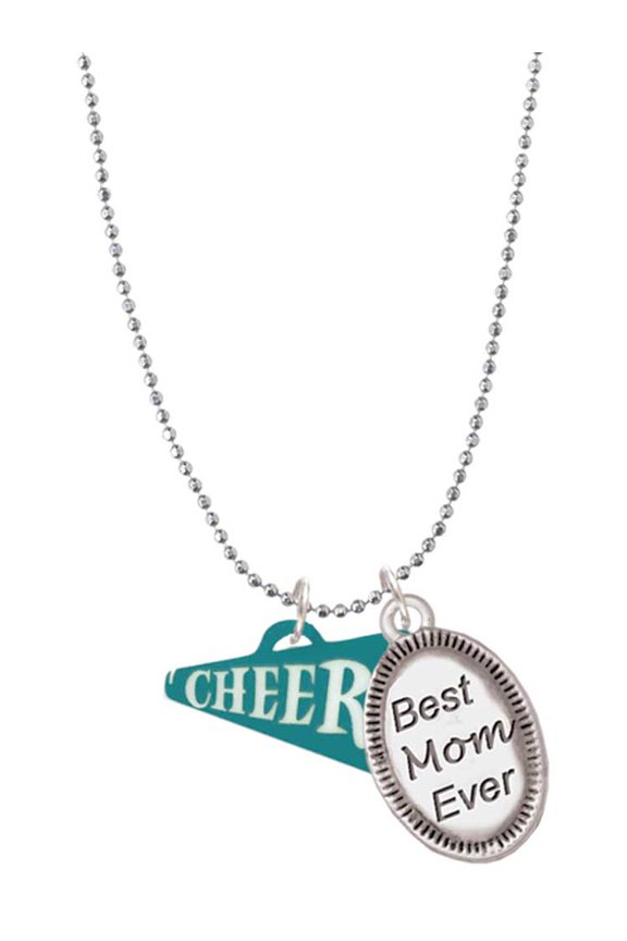 Acrylic 3/4" Teal Cheer Megaphone Best Mom Ever Charm Necklace
