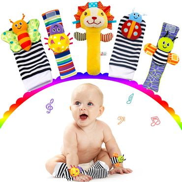 Yanlan 5Pack Baby Foot Finders Socks Wrist Rattles, Infant Hand Foot Rattle Socks Toys Baby Gift for 0-12 Months