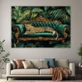 thumbnail image 6 of Mudket Wild Leopard on Teal Velvet Sofa Framed Canvas Wall Art, Tropical Jungle Cheetah Print Wall Art for Women Living Room, Home Office, Bedroom Decor, Ready to Hang-20"L x 16"W, 6 of 10