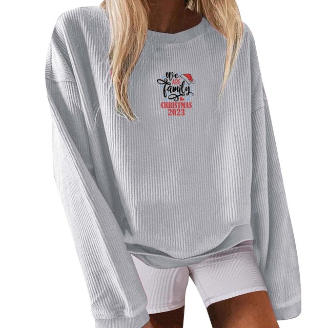 Gibobby Sudaderas para mujer Suéter de manga larga con cuello redondo y estampado navideño para mujer(Gris,CH)