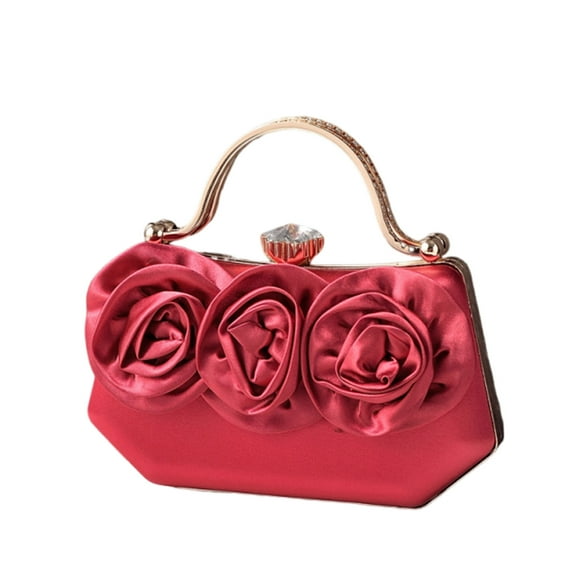 RUISINERY Elegant 3D Floral Satins Clutches Evening Bag for Wedding Formal Event Women Crossbody Chain Handbag Purse