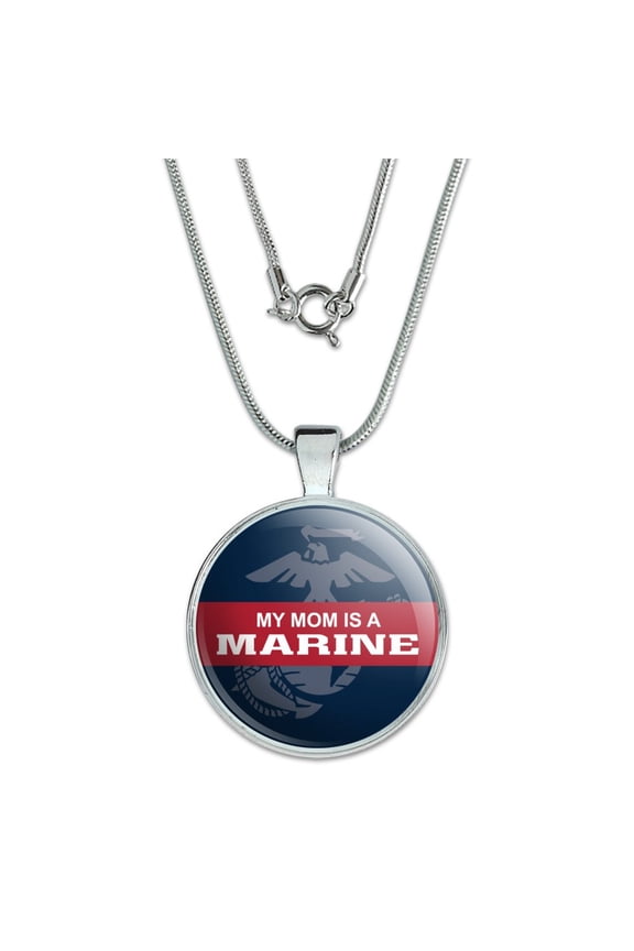 My Mom is a Marine USMC Officially Licensed 1" Pendant with Sterling Silver Plated Chain