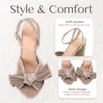 thumbnail image 2 of Women's Bow Knot Heeled Sandals Chic Pleated Bow Chunky Heels Wedding Shoes Adjustable Ankle Buckle Straps Block Sandals High Slingback Dress Shoes, 2 of 9