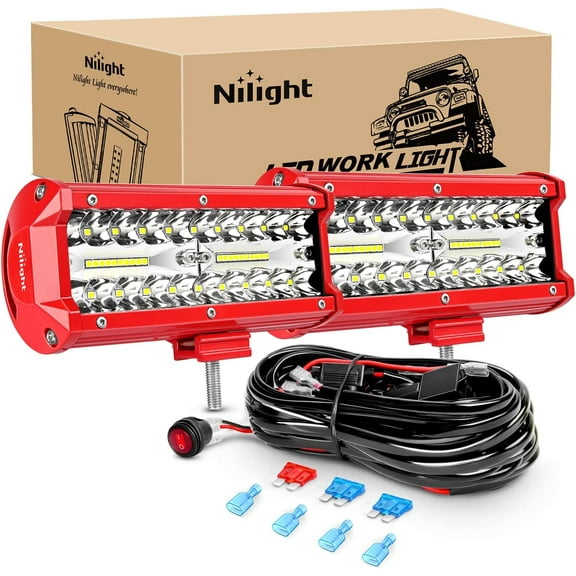 Nilight LED Light Bar 2PCS 6.5 Inch Triple Row Spot Flood Combo Lights w/Wiring Kit for Fog Driving Work Lighting on Off-Road Truck SUV ATV UTV