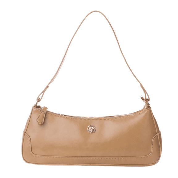 VIA FIORE Women’s Structured Shoulder Bag – Tan, Zipper Closure, Everyday Style