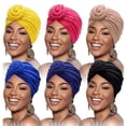 thumbnail image 1 of DESTYER - Turbante africano de color liso para mujer, gorro con nudo floral preatado, 1 of 6