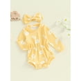 thumbnail image 3 of Musuos Baby Girl Fall Romper 0-18Months Sunflower Print Long Sleeve Crew Neck Jumpsuit with Headband 2 Pcs Set, 3 of 8