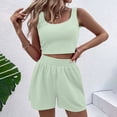 thumbnail image 2 of JIAYUE Women 2 Piece Outfits Sets Casual Summer Sleeveless Scoop Neck Solid Color Crop Top And High Waisted Shorts Female Trendy Clothing Set, 2 of 5