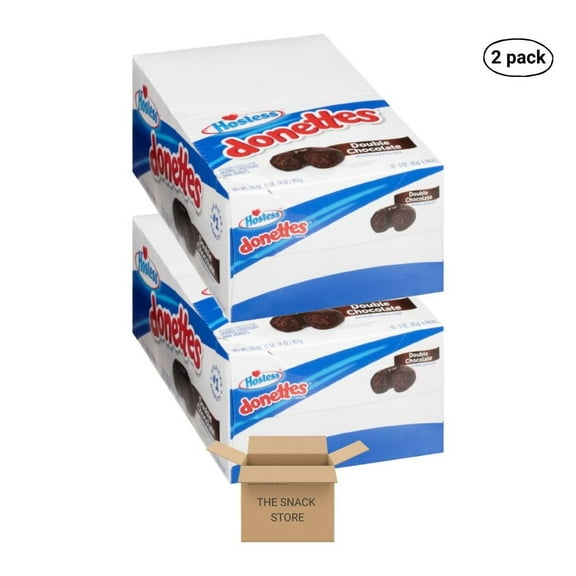 The Snack Store Bundle Hostess Donettes Double Chocolate, 3 Ounce, 2 Boxes of 10 Count (6 Mini Donuts), 120 Total Donettes!