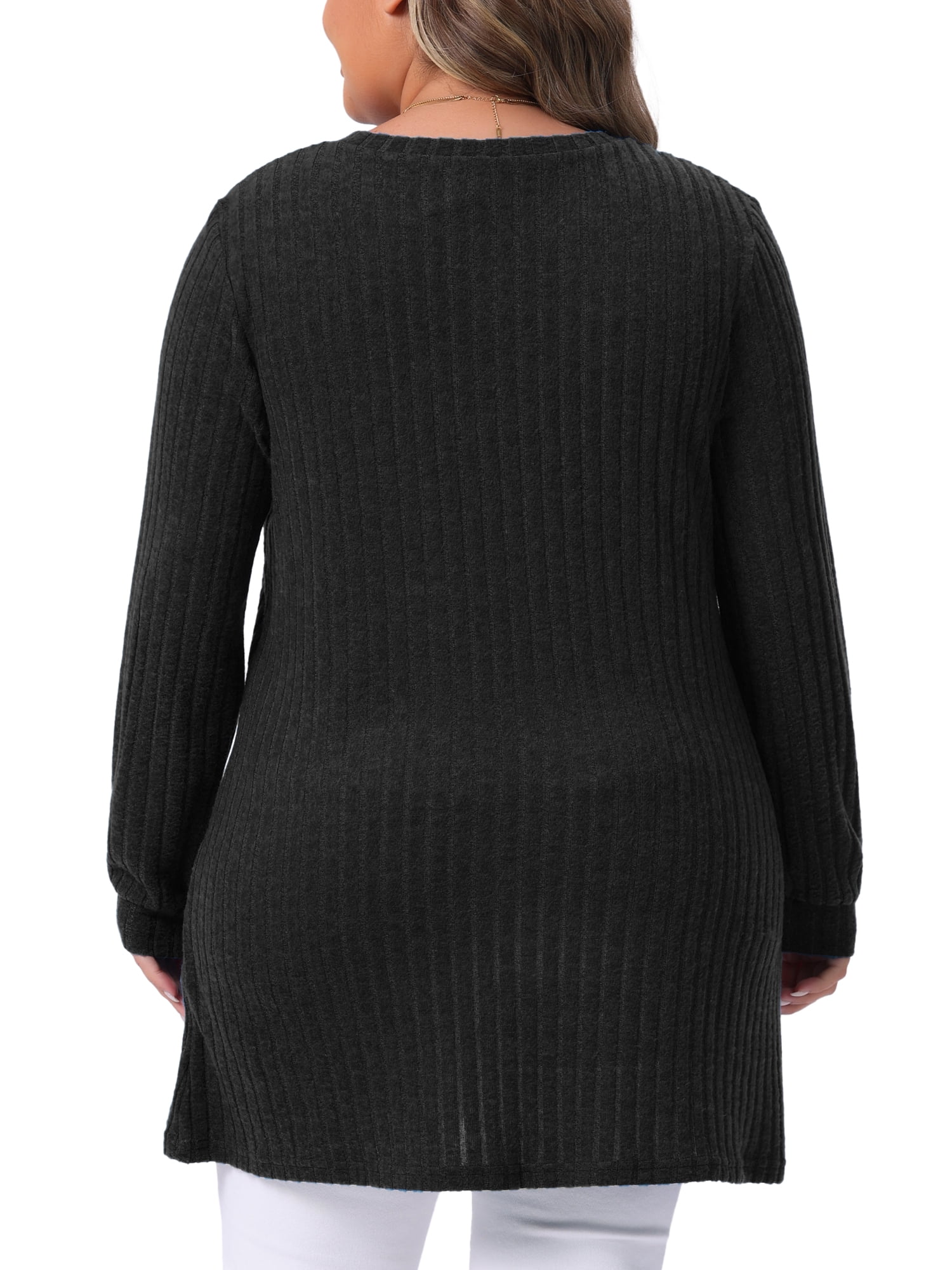 DARING DIVA Women's Plus Sweaters Round Neck Knit Loose Pocket Pullover Top 2X Black