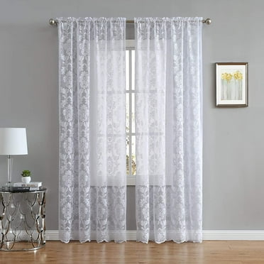DecoSource Knitted Lace Curtain Medallion Design with Scalloped Bottom - Rod Pocket - Total Size 108 Inch Wide 54 Inch Each Panel - 84 Inch Long 2 Panels 54 x 84, White