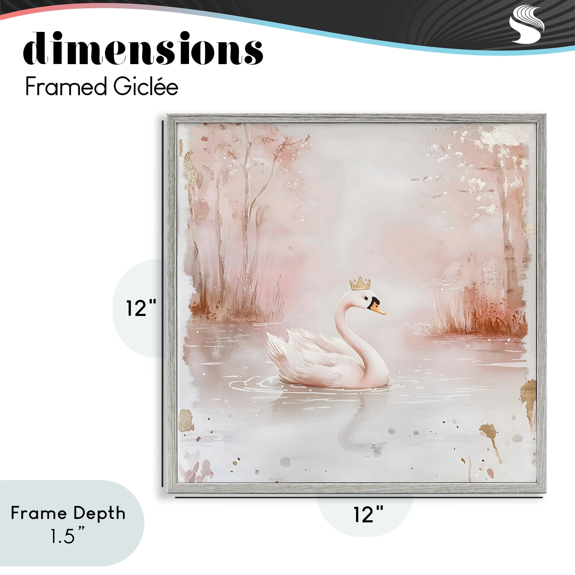 Stupell Industries Swan with Crown in Pastels Gray Framed Giclee Art, design by Creative Studio