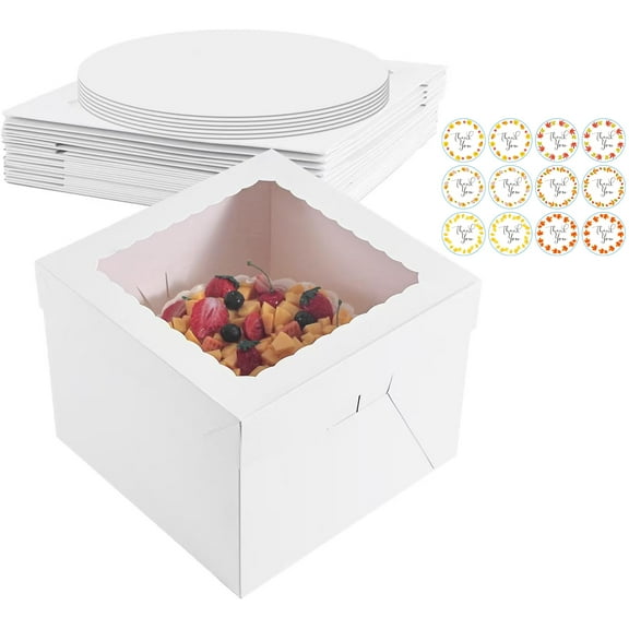 5 Pack Cake Boxes, 10x10x8 Inches Cake Box with Boards, White Bakery Boxes with Window, Disposable Cake Containers with Lids for Cookies, Wedding, Birthday, Party