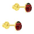 thumbnail image 2 of 14k Yellow Gold 5mm Red Enamel Ladybug Screw Back Earrings for Infants-Toddlers, 2 of 7